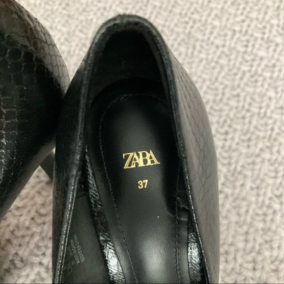 ZARA Sz 37 Animal Croc Pattern Print 3.5” Heel Pointy Toe Cap Pumps  Shoes - Picture 7 of 8